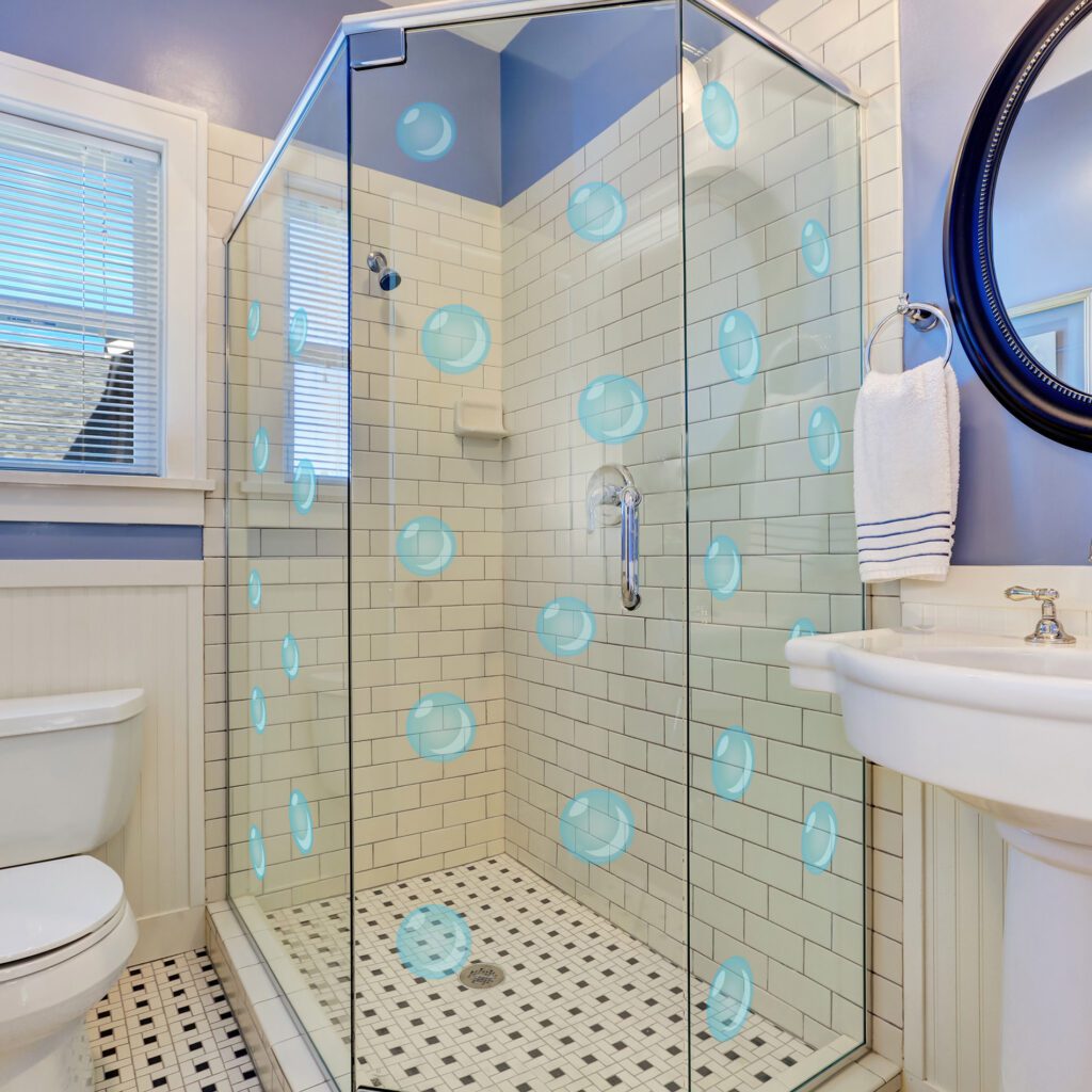 Adesivo Decorativo Vidro Box de Banheiro Bolhas Azuis 71un