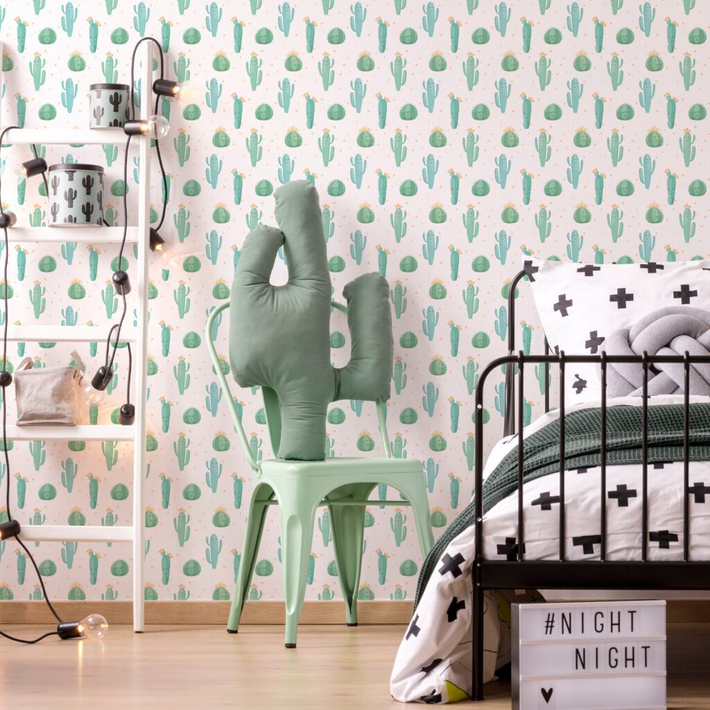 Papel de Parede Cactos Verde Branco 2,70×0,57m