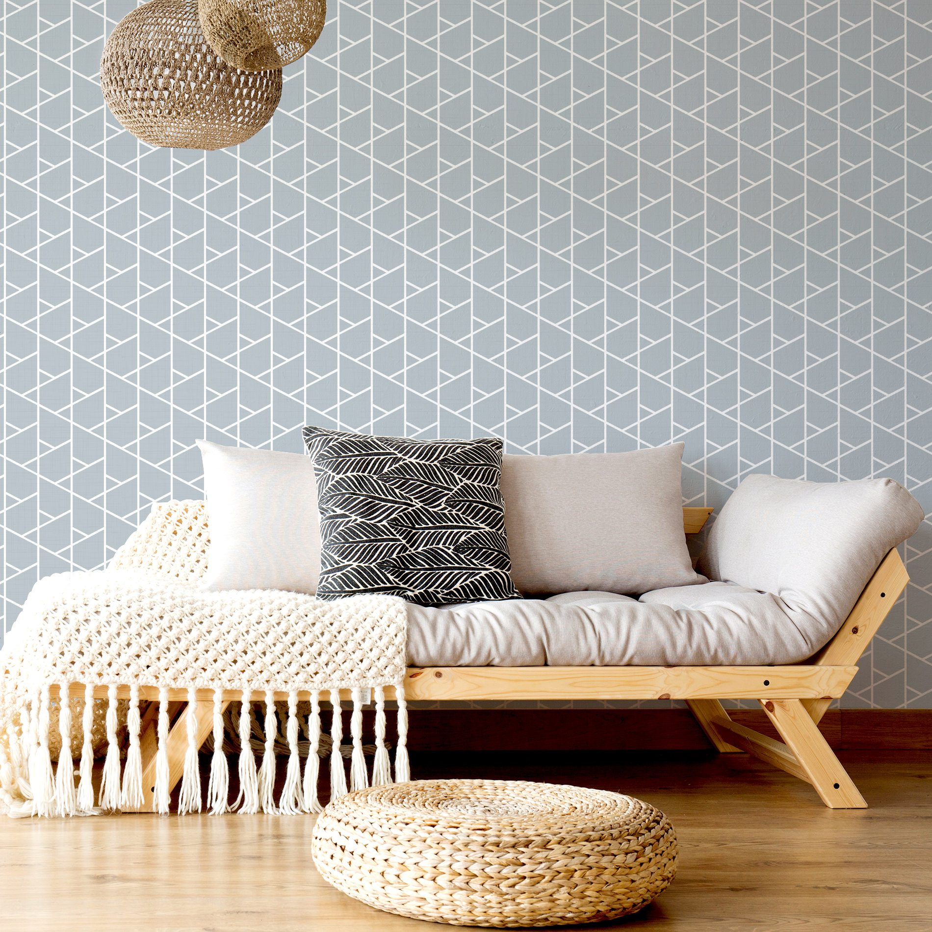 Papel de Parede Cinza Geométrico Adesivo 2,70×0,57m