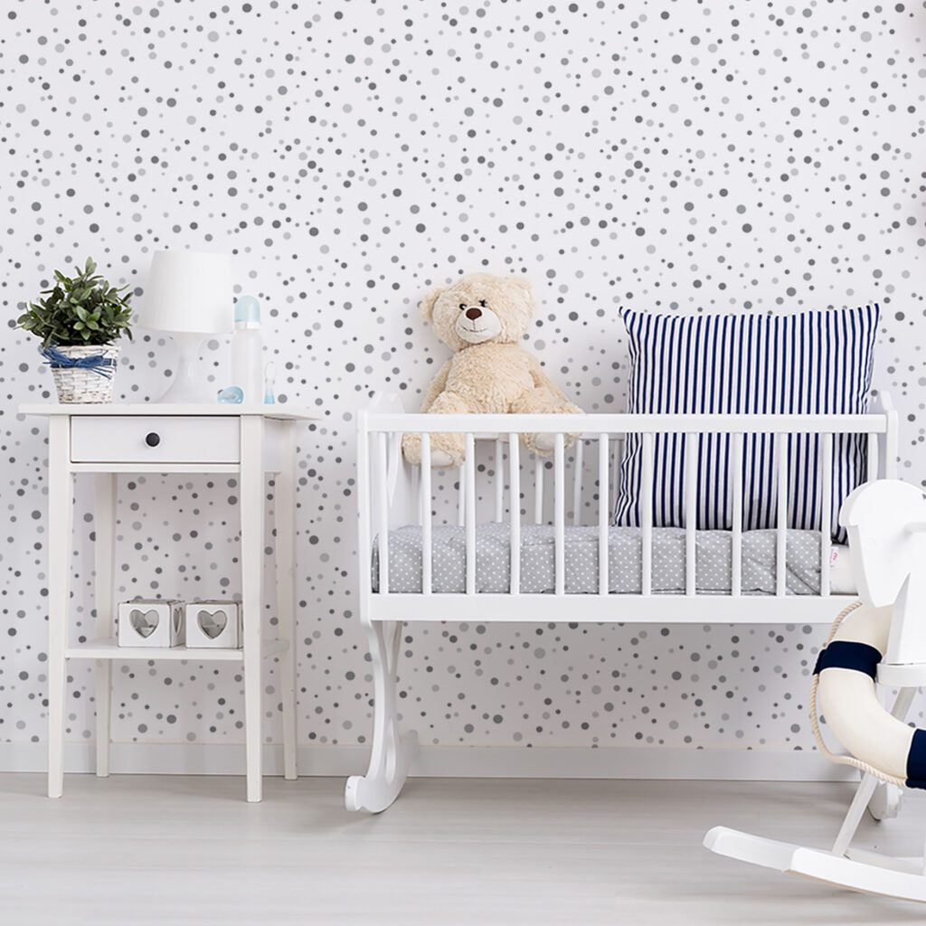 Papel de Parede Bolinhas tons de Cinza 57x270cm Cobre 1,5m²