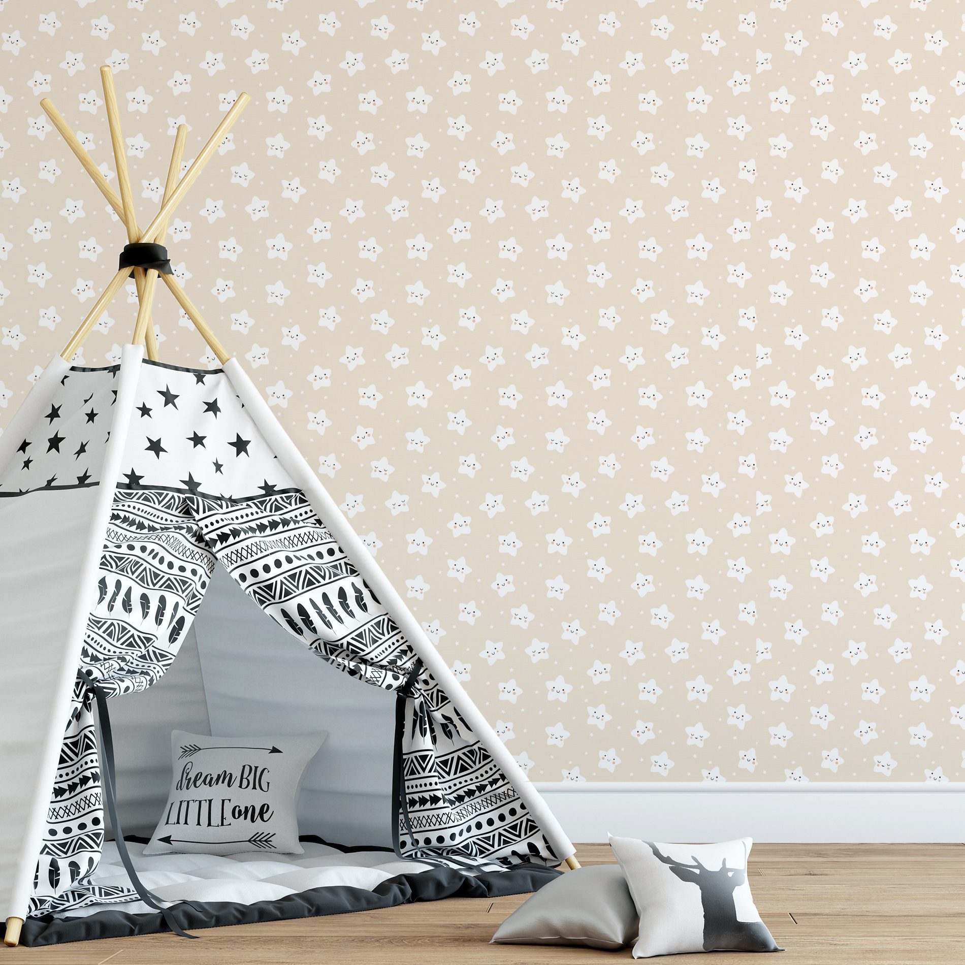 Papel de Parede Estrelas Bege Infantil 57x270cm