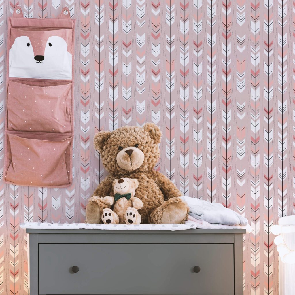Papel de Parede Rosa Setas Decoração Escandinava 57x270cm