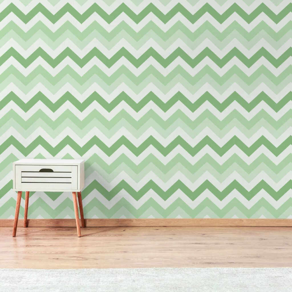 Papel de Parede Chevron Geométrico Tons de Verde 57x270cm