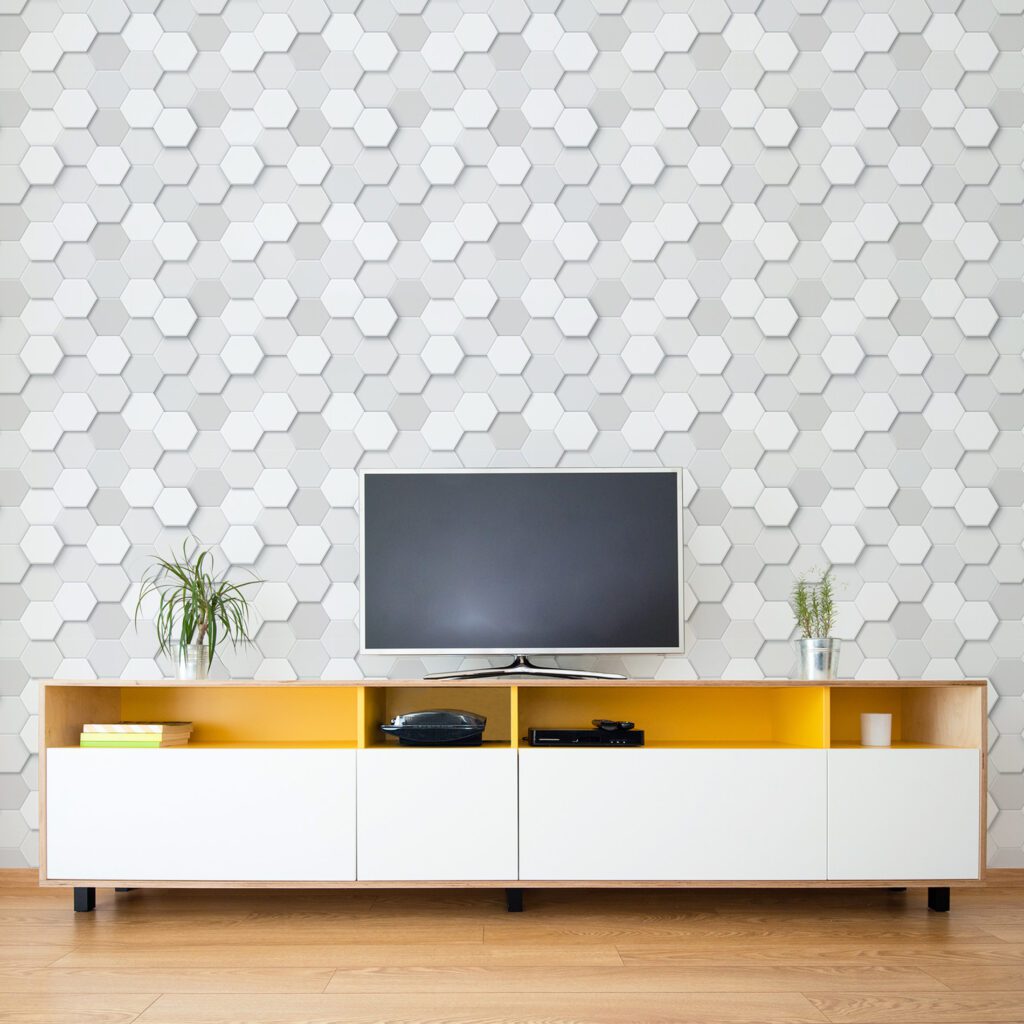 Papel de parede branco hexágonos