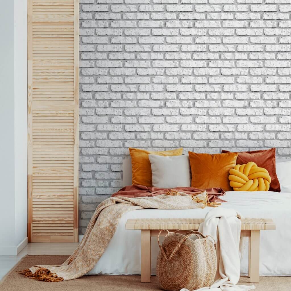 Papel de Parede Tijolinho Branco 3D 2,70 x 0,57m