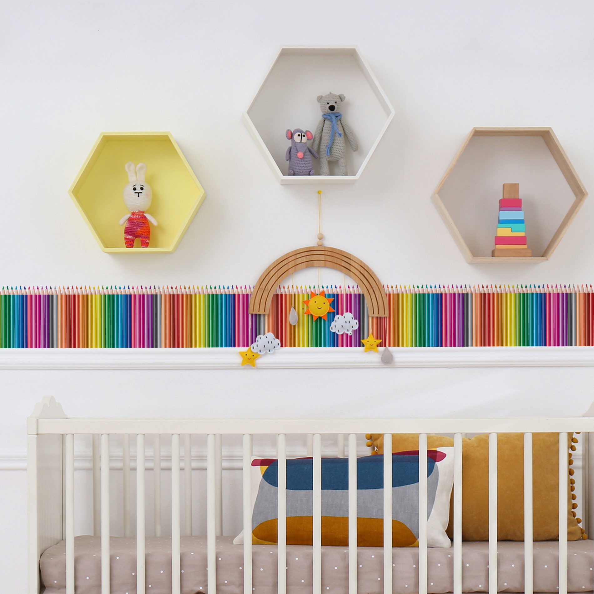Faixa Decorativa Adesiva Lápis de Cor Colorido Retoe