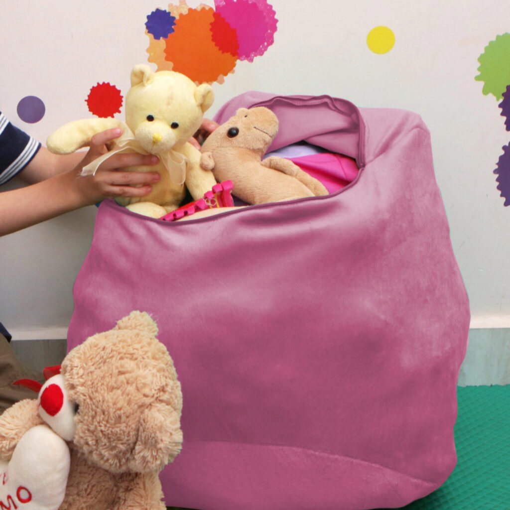 Puff Organizador Infantil para Bichos de Pelúcia Rosa Claro