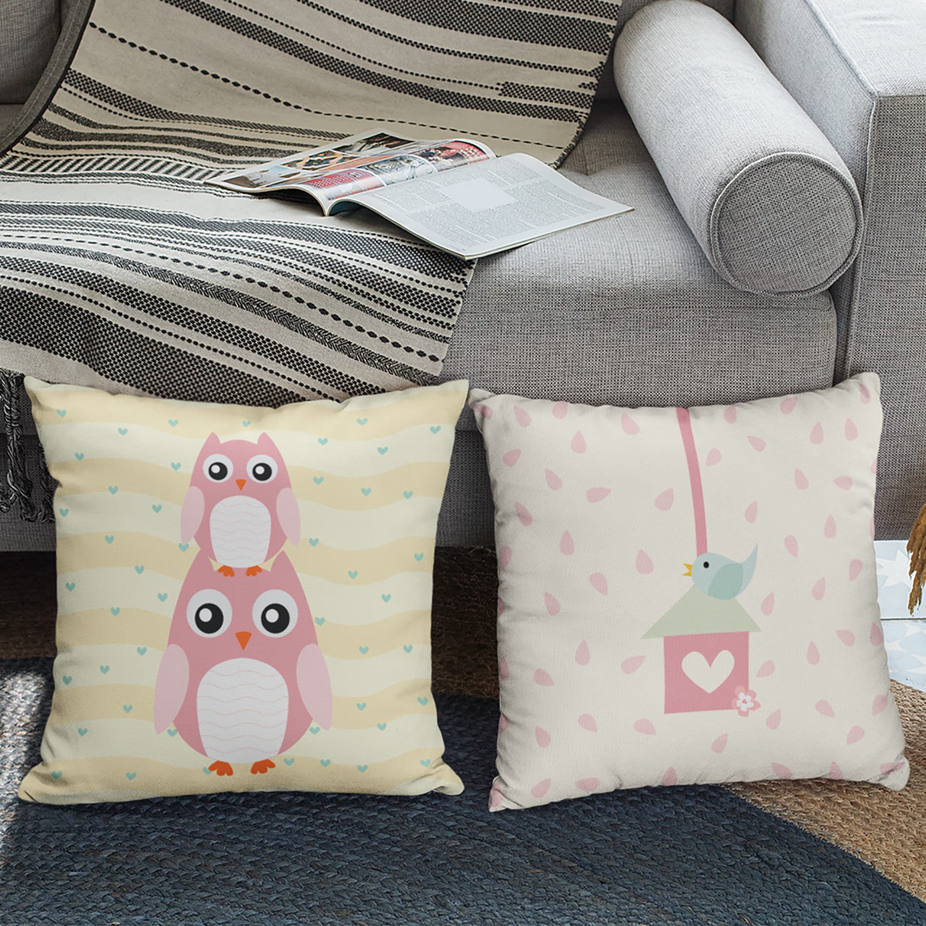 Kit de Almofadas Infantis Coruja Baby 35x35cm 4un