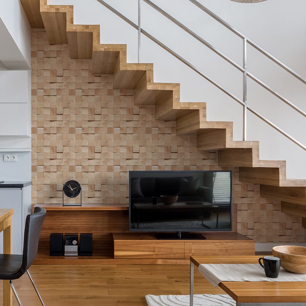 Papel de Parede Madeira Cubos Adesivo Texturizado