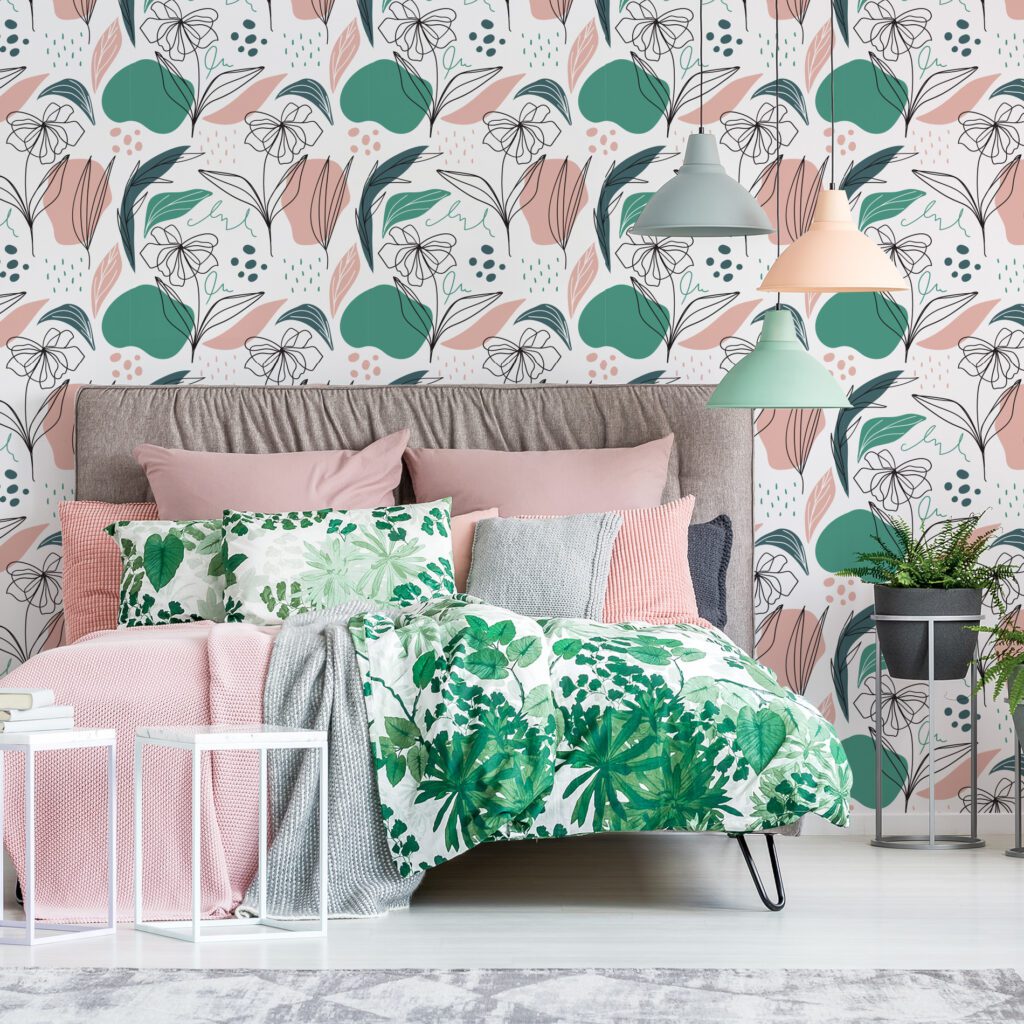 Papel de Parede Floral Minimalista rolo 57x270cm