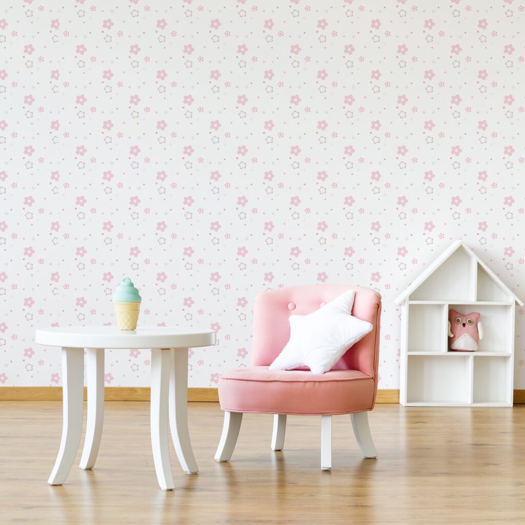 Papel de Parede Floral Rosa Infantil Adesivo 2,70×0,57m