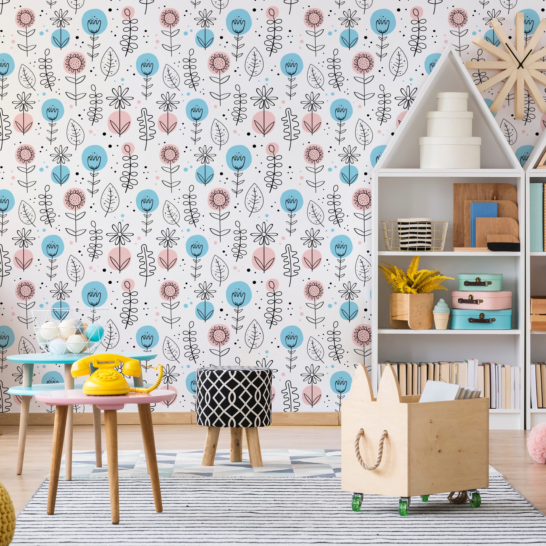 Papel de Parede Flores Escandinavo rolo 57x270cm