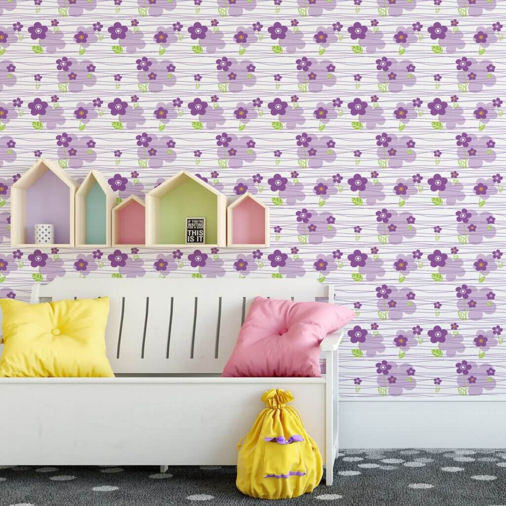 Papel de Parede Adesivo Floral Lilás 2,70×0,57m