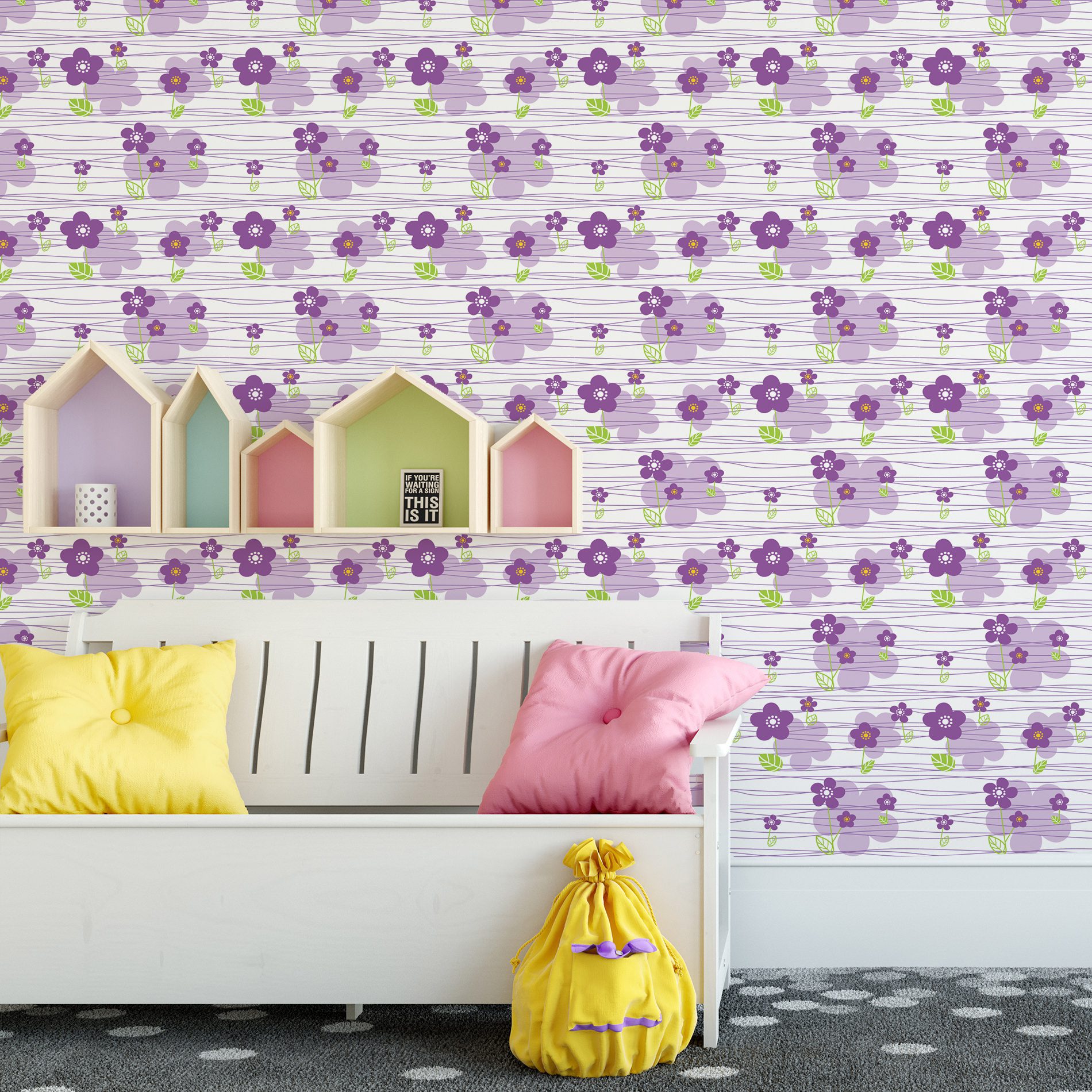 Papel de Parede Adesivo Floral Lilás 2,70×0,57m