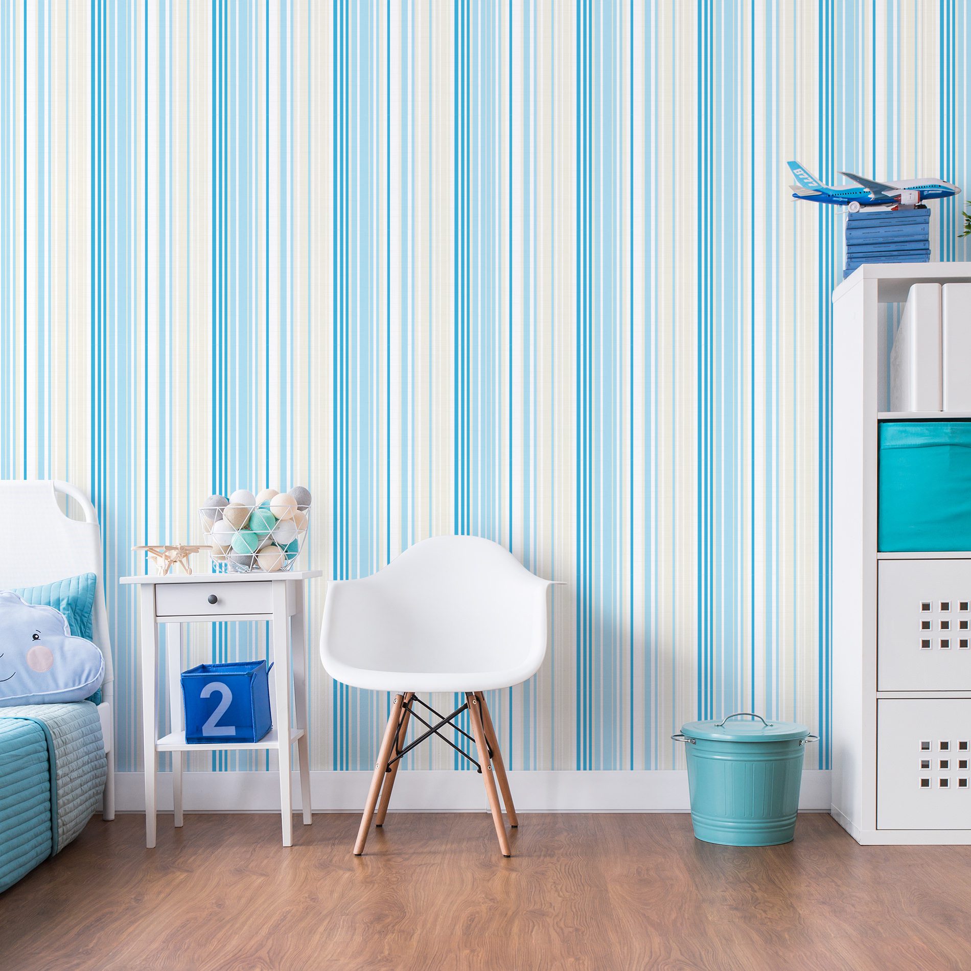 Papel de Parede Adesivo Listrado Azul e Marfim 2,70×0,57m