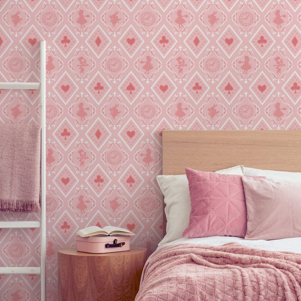 Papel de Parede Rosa País das Maravilhas rolo 57x270cm