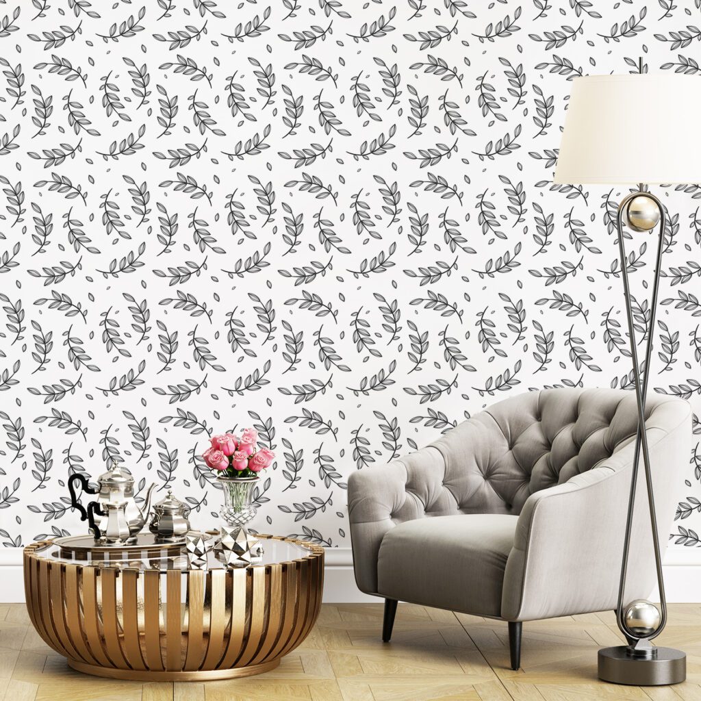 Papel de Parede Floral Galhos Preto e Branco 57x270cm