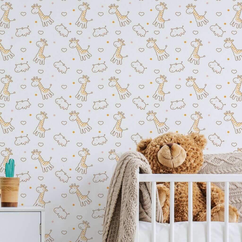 Papel de Parede Infantil Girafa e Hipopótamo 2,70×0,57m