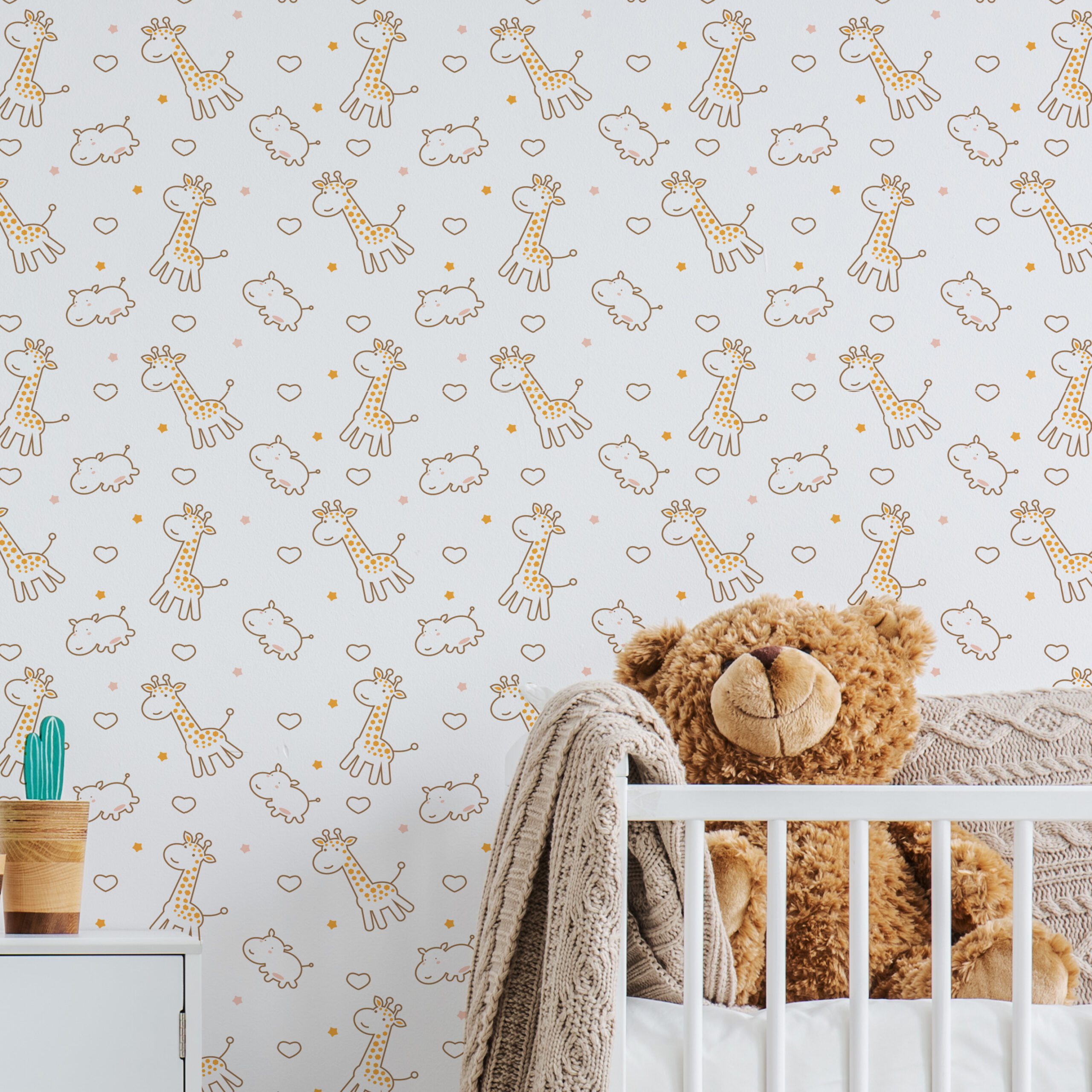 Papel de Parede Infantil Girafa e Hipopótamo 2,70×0,57m