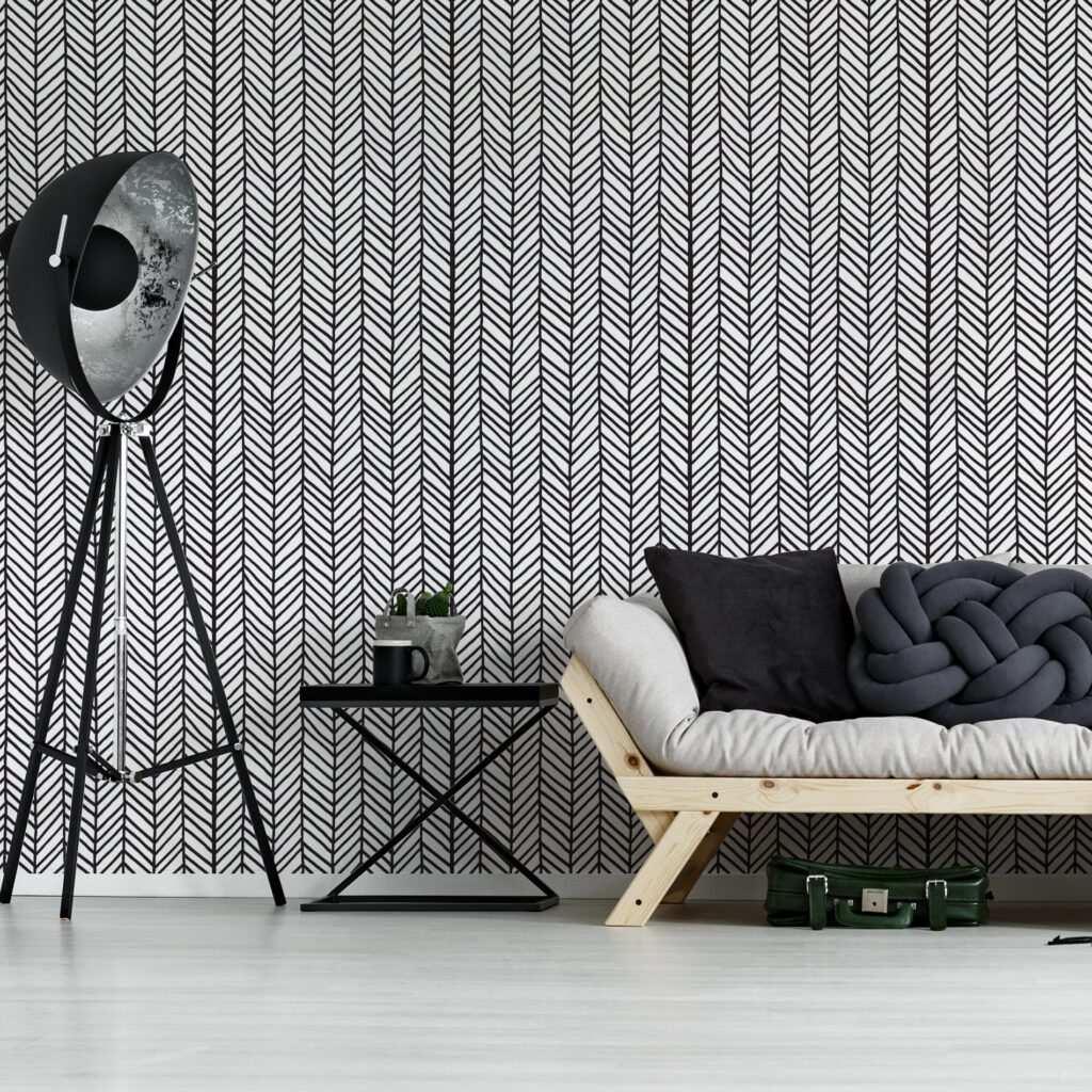 Papel de Parede Preto Branco Decoração Minimalista 57x270cm