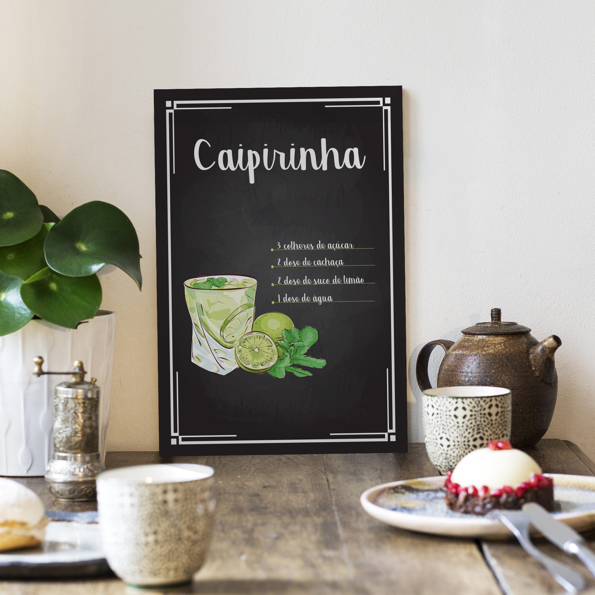 Placa Decorativa MDF Receitas de Drink Caipirinha