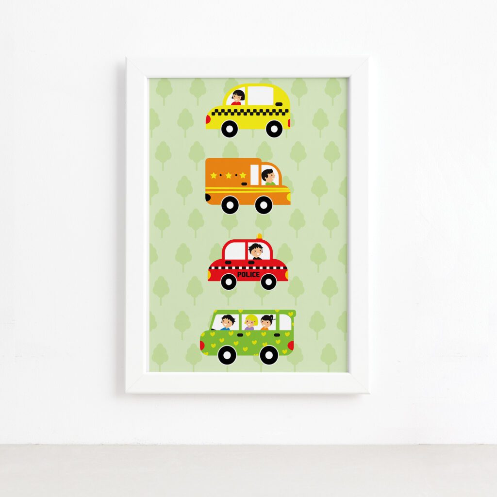 Quadro Decorativo Infantil Carrinhos 22×32 Moldura Branca