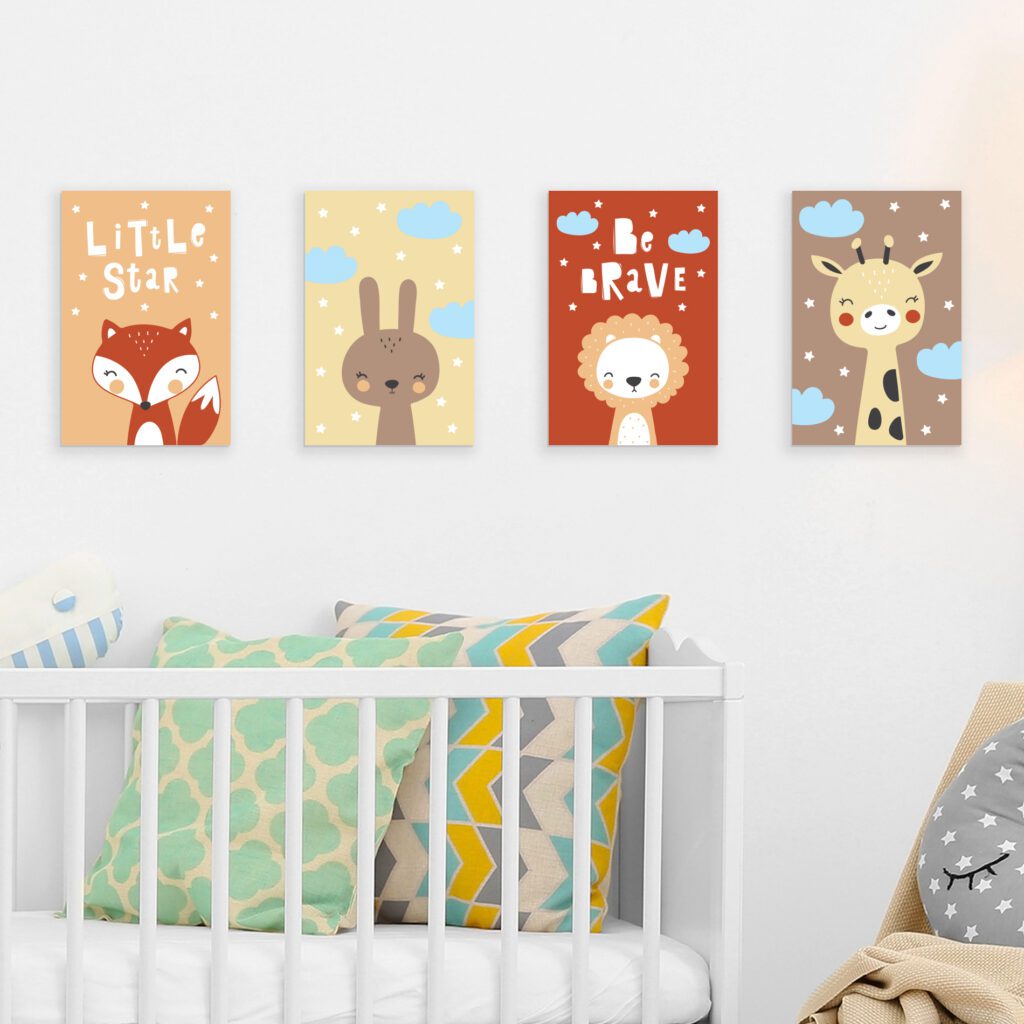 Placas Decorativas Animais Escandinavos Kit 4un 20x30cm