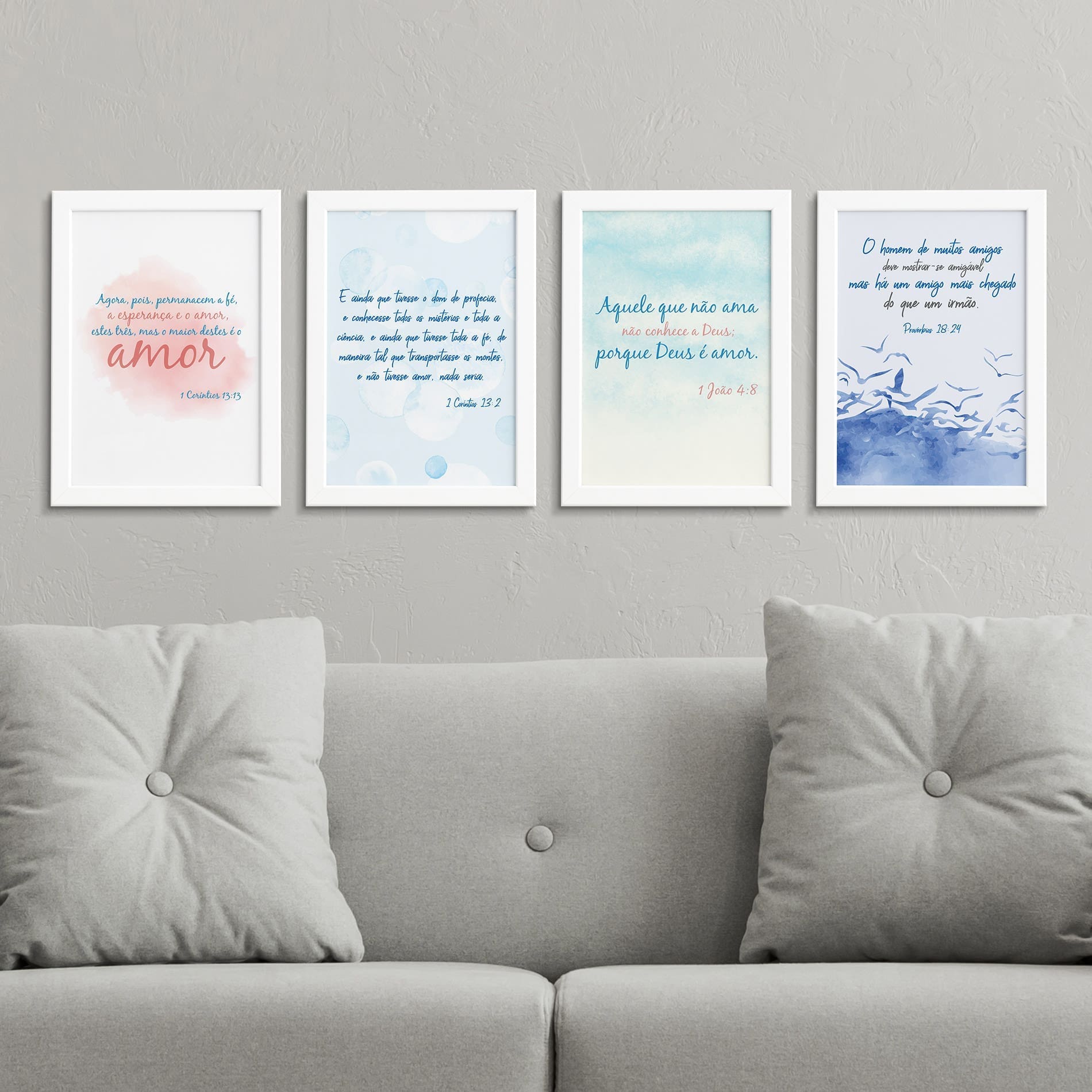 Quadros Frases Bíblicas Moldura Branca 22x32cm Kit4un,Quadros Frases Bíblicas Moldura Branca 22x32cm Kit4un