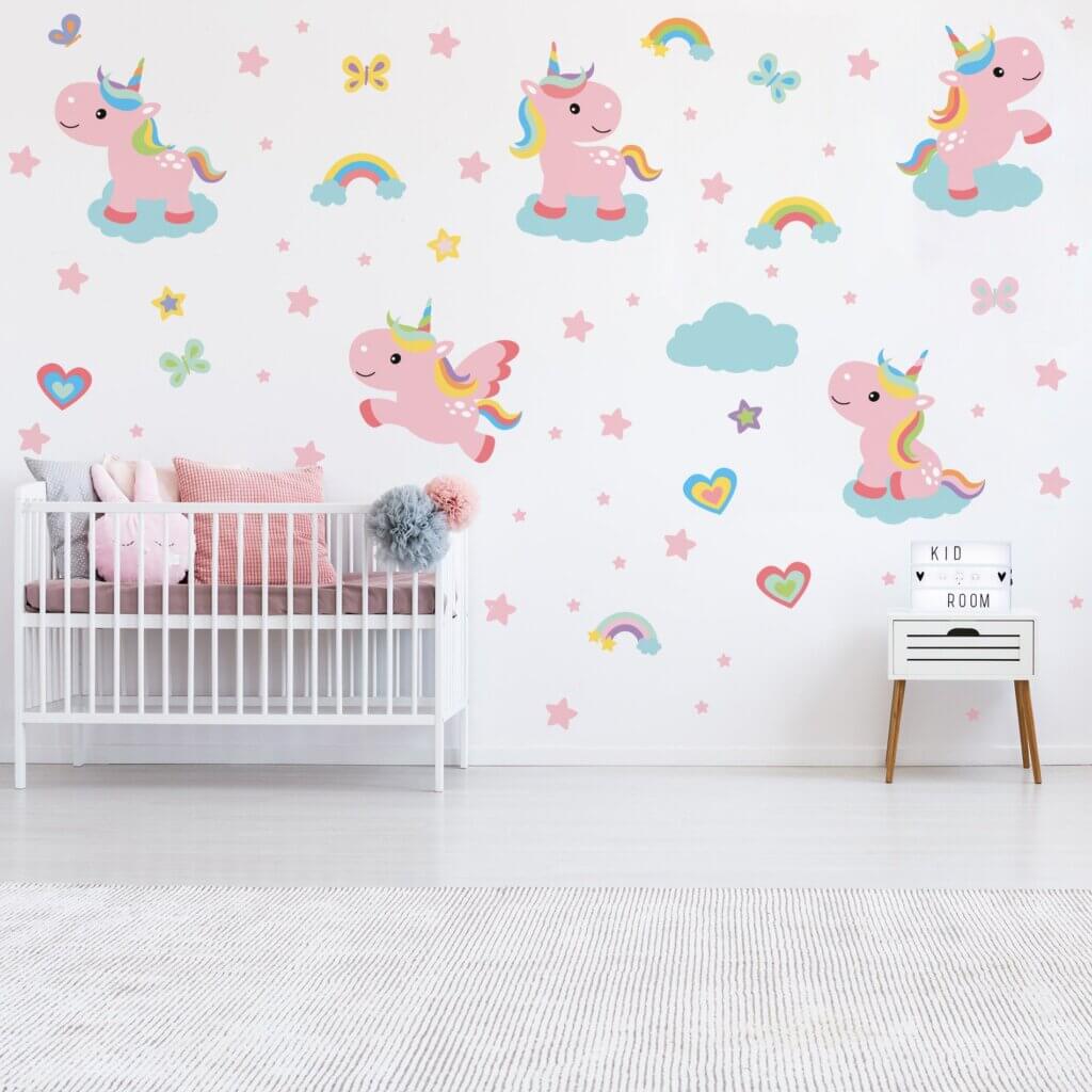 Adesivo de Parede Unicornio Baby Rosa