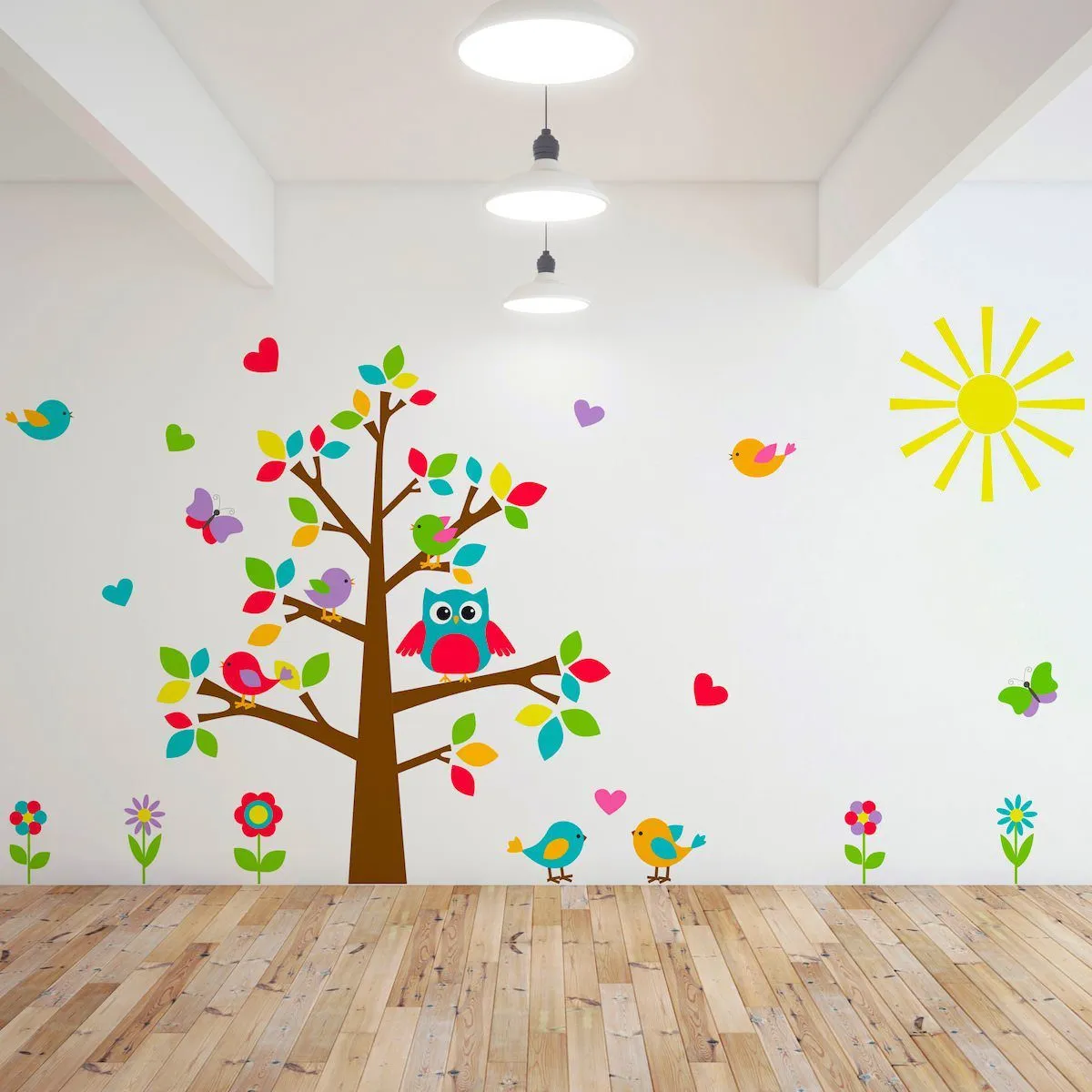 adesivo_para_quarto_infantil_arvore_gigante_cenario_video Adesivo de Parede para Quarto de Bebê Árvore Gigante de Coruja & Pássaros