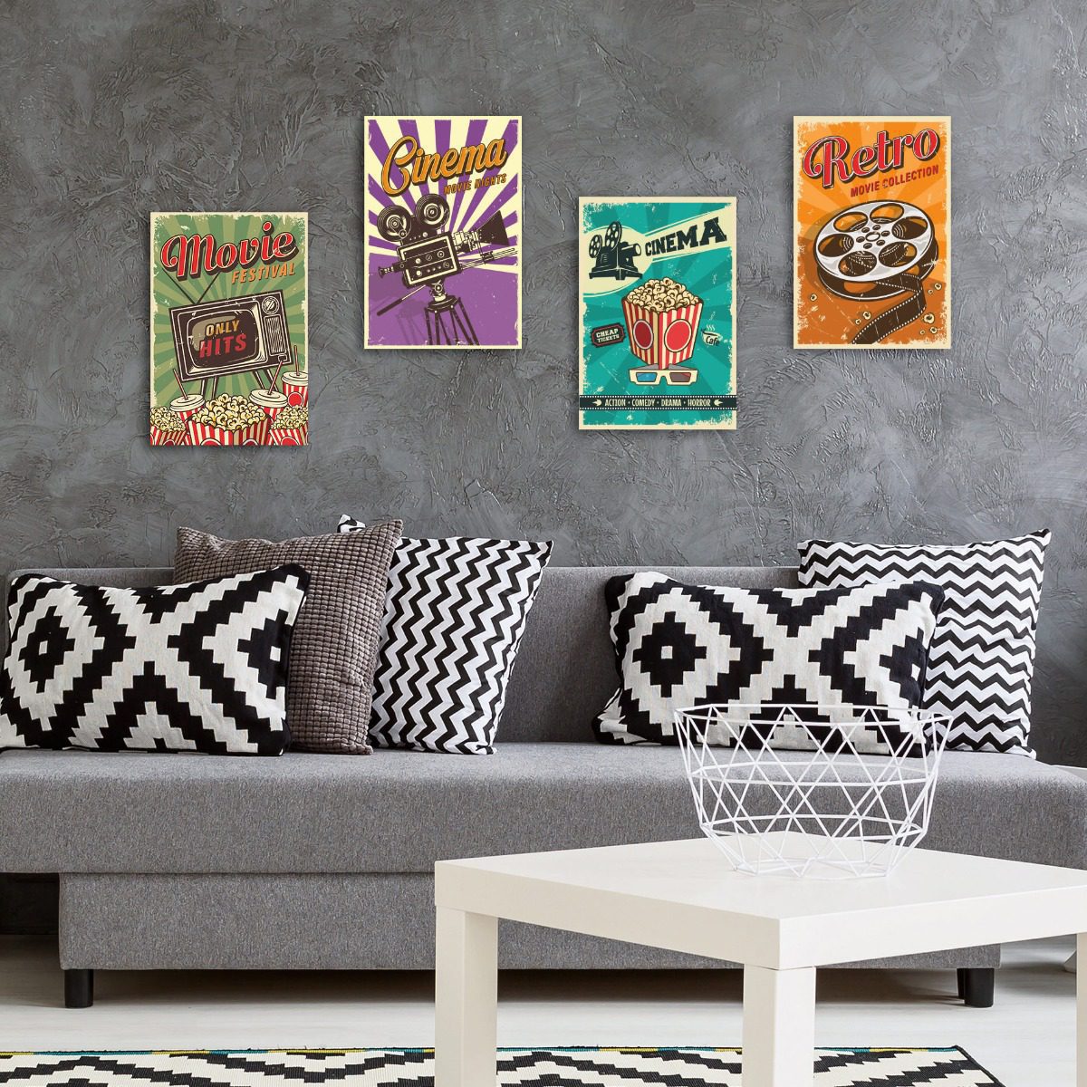 Placas Decorativas Vintage Cinema 20x30cm Kit 4un