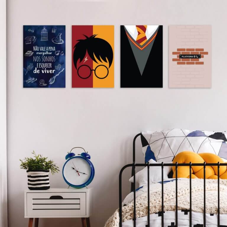Placas Decorativas MDF Bruxinho Mágico Harry 20x30cm Kit 4un