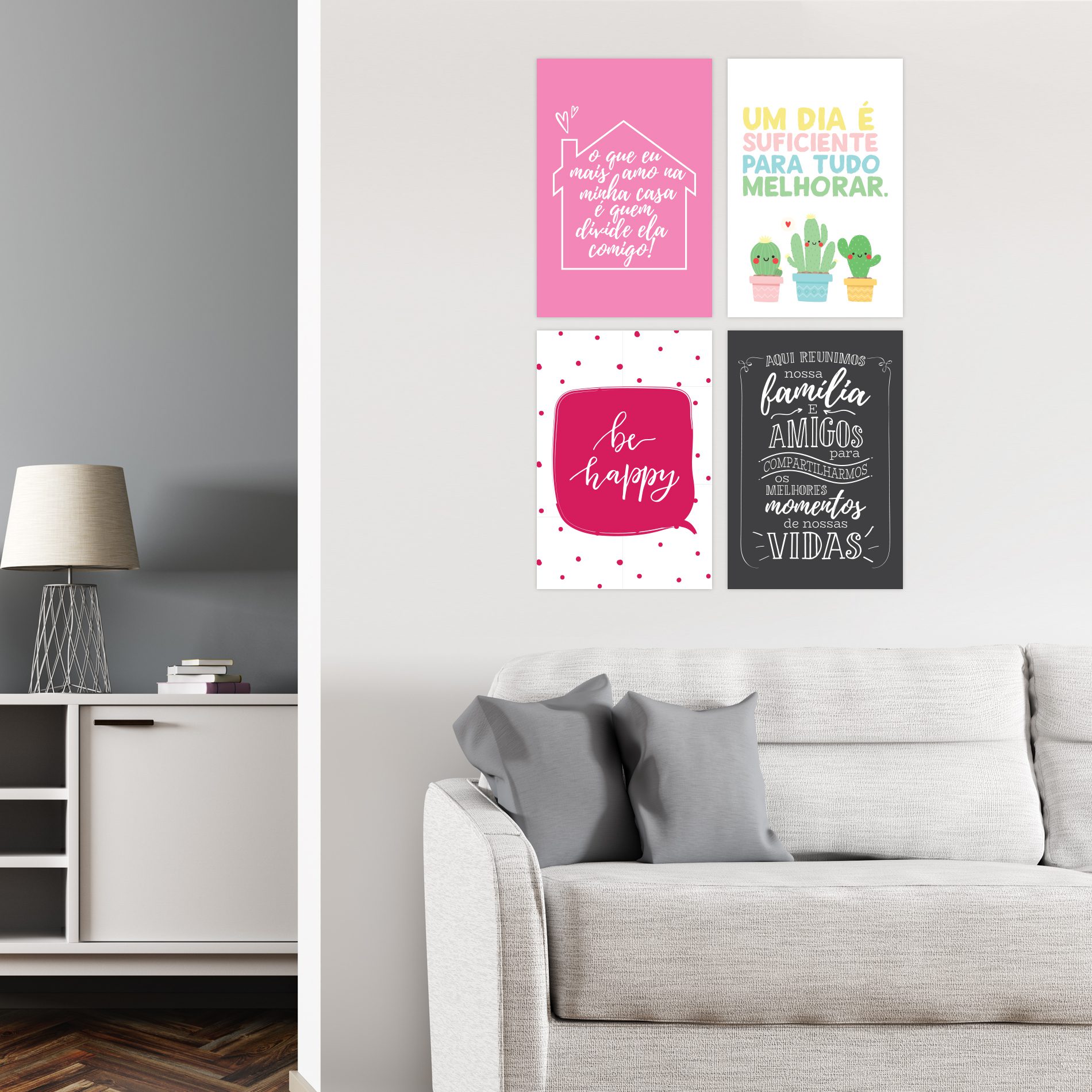 Placas Decorativas com Frases Alegria 20x30cm Kit 4un