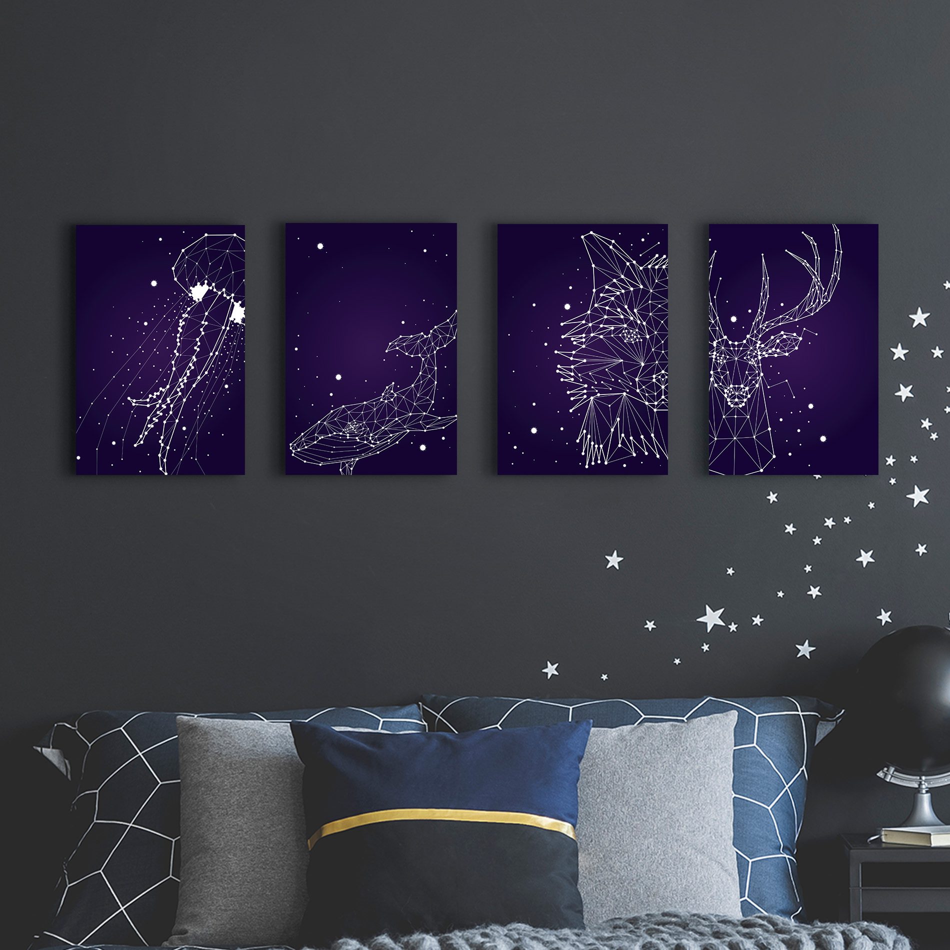 Placas Decorativas Espaço Constelações 20x30cm Kit 4un,Placas Decorativas Espaço Constelações 20x30cm Kit 4un