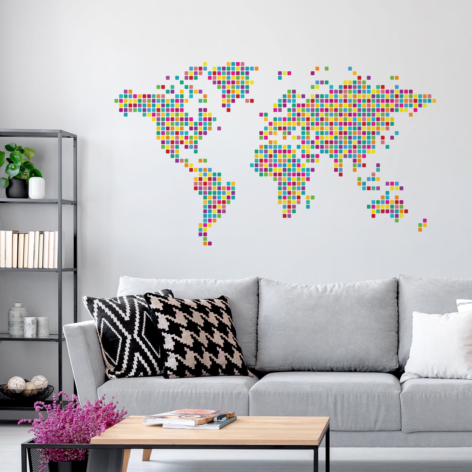 Adesivo de Parede Mapa Mundi Colorido Quadriculado