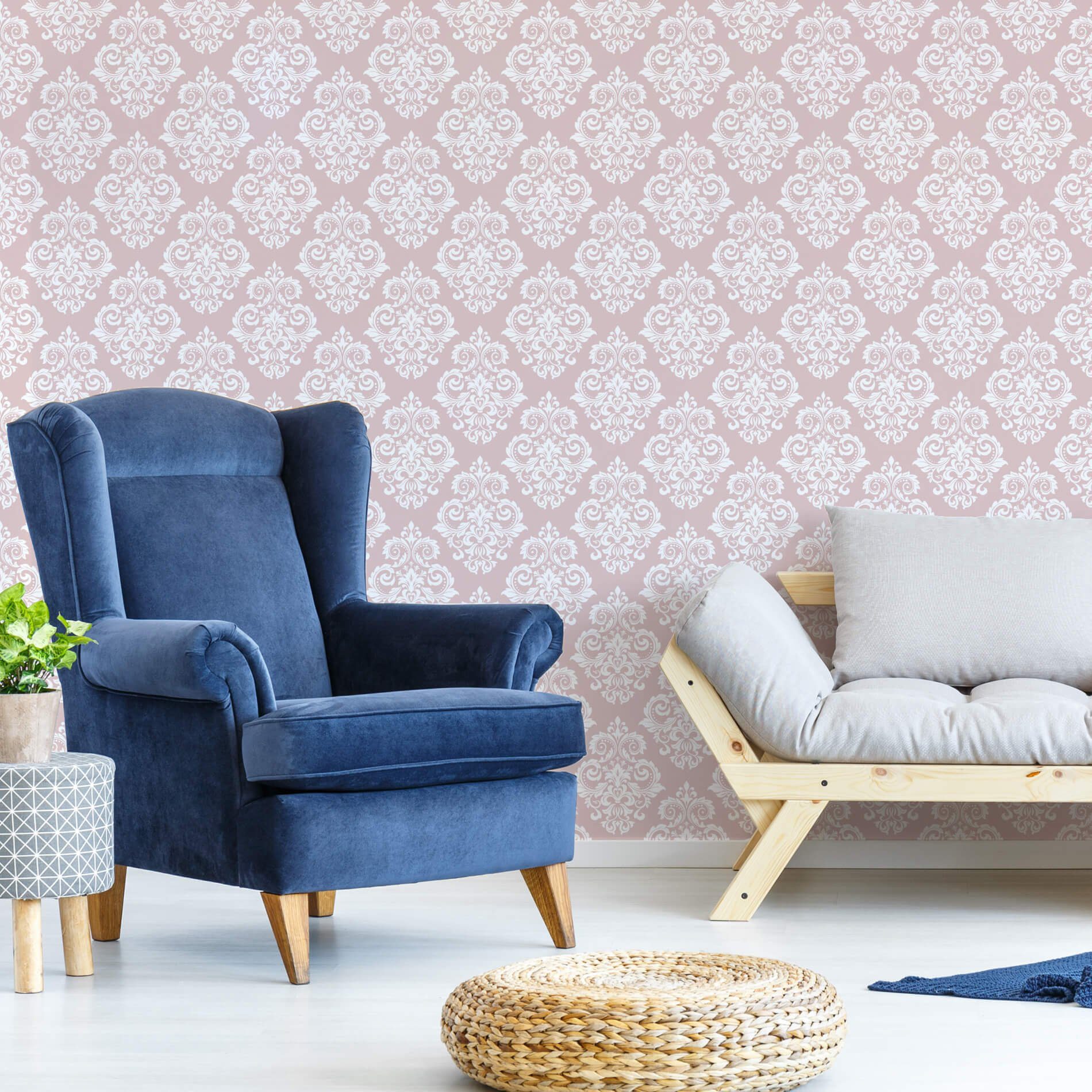 Papel de Parede Arabesco Floral Rosa Nobre 57x270cm