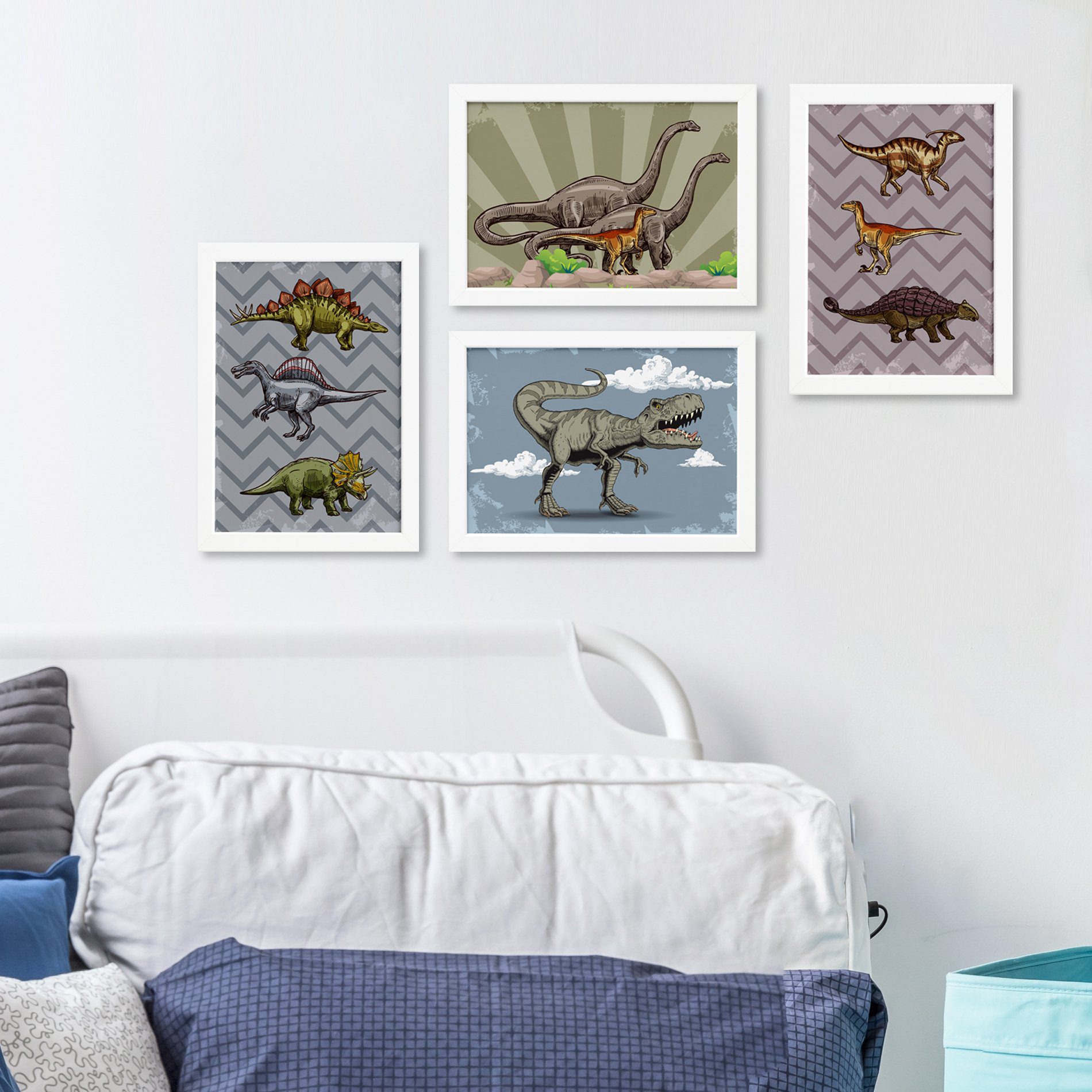 Quadro Infantil Dinossauro Jurassic 22x32cm Mold Branca 4un