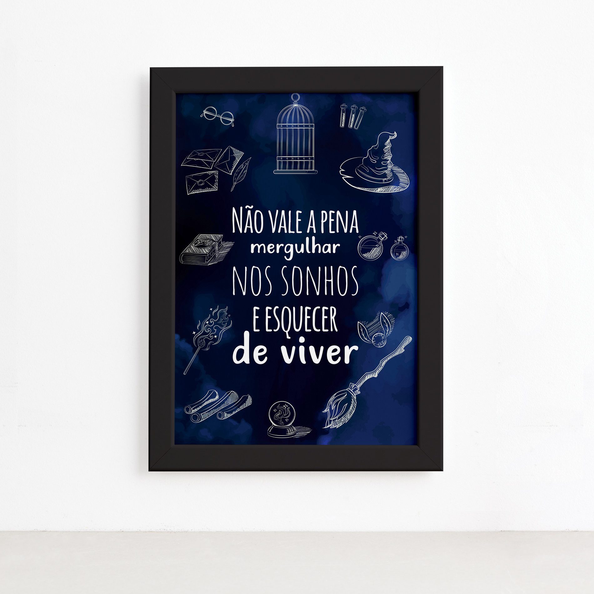 Quadro Harry Frase Bruxinho Viver Moldura Preta 22x32cm
