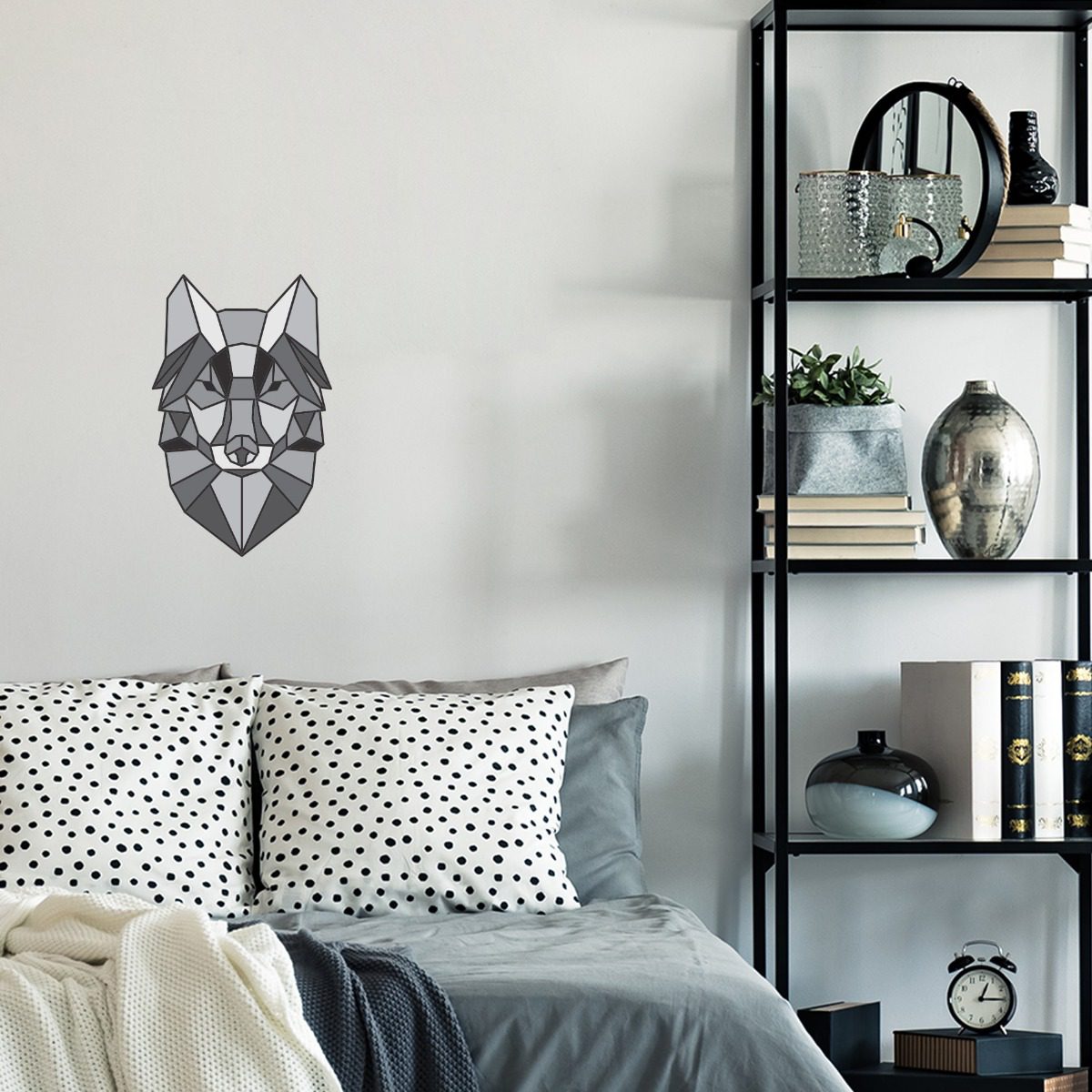 Adesivo de Parede para Sala Lobo Polígono