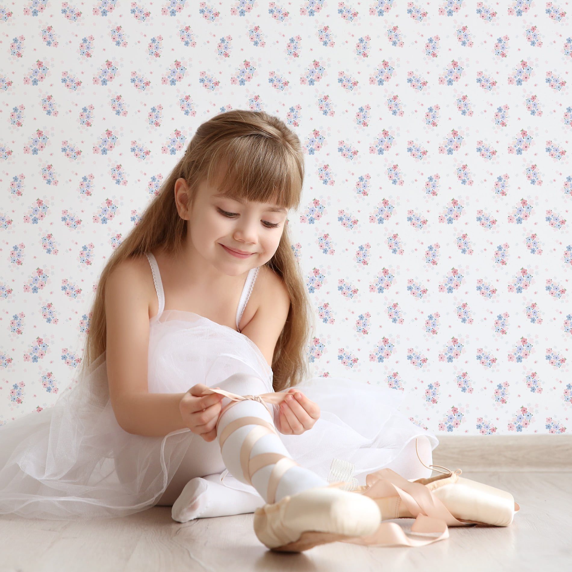 Papel de Parede Floral Rosa e Lilás Mini Infantil