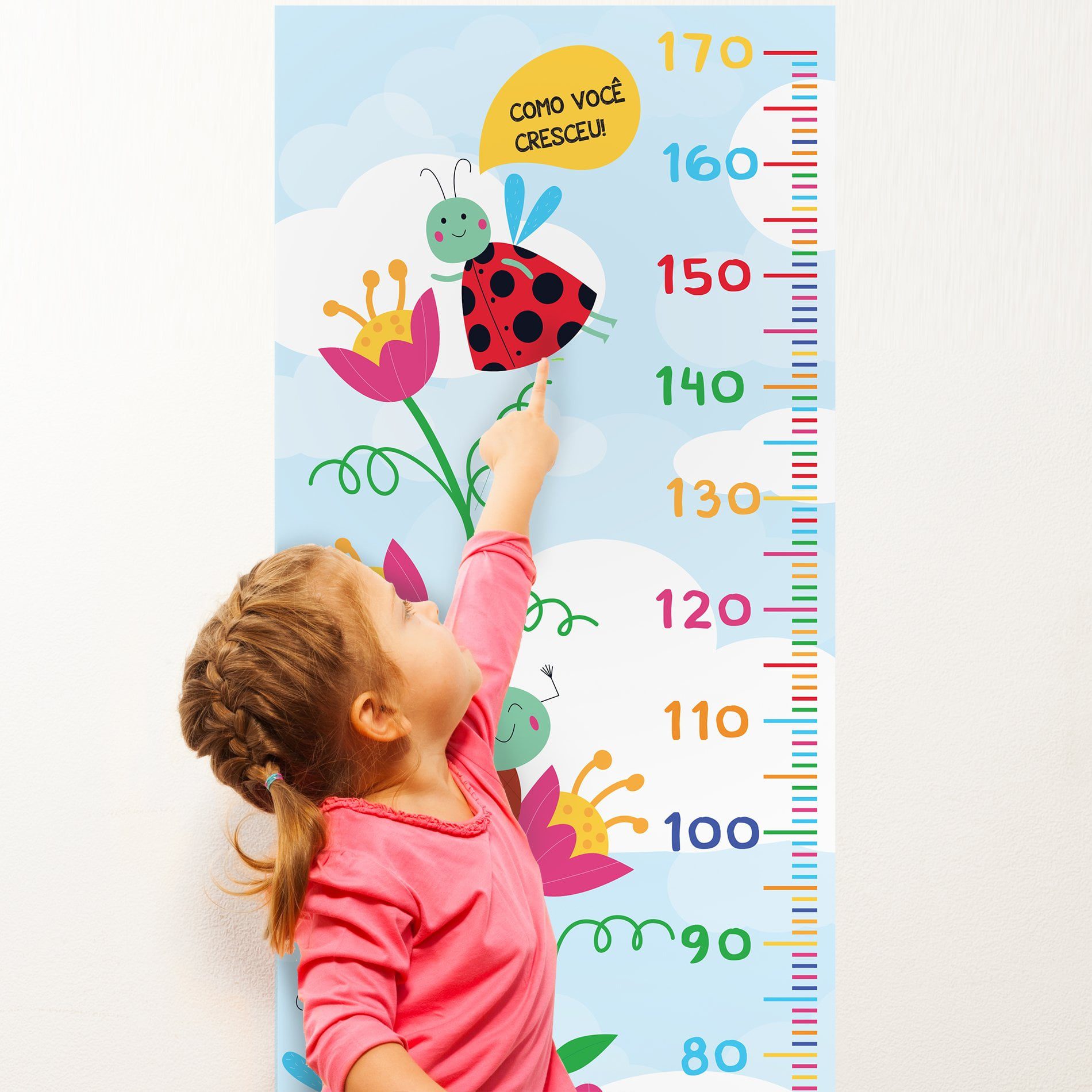Adesivo de Parede Infantil Régua Flores e Inseto