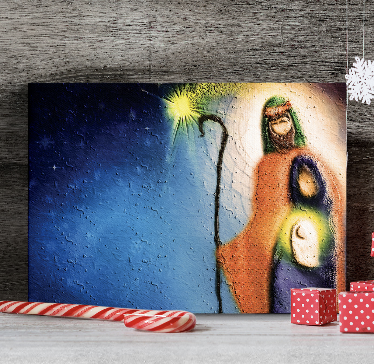 Imagem da placa decorativa MDF 40x60cm com pintura natalina mostrando detalhes para aplicação.