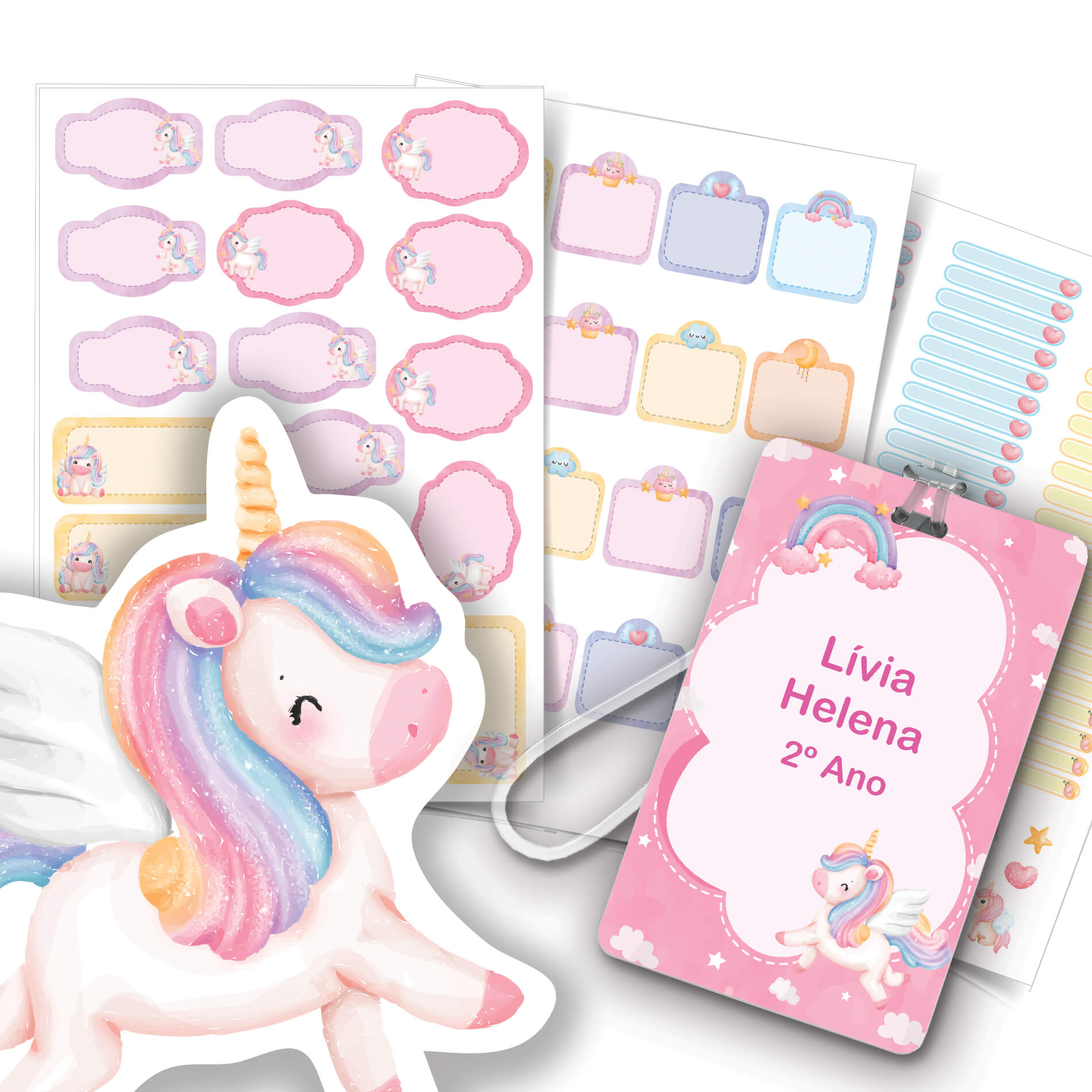 Imagem de etiqueta escolar de menina em fundo branco