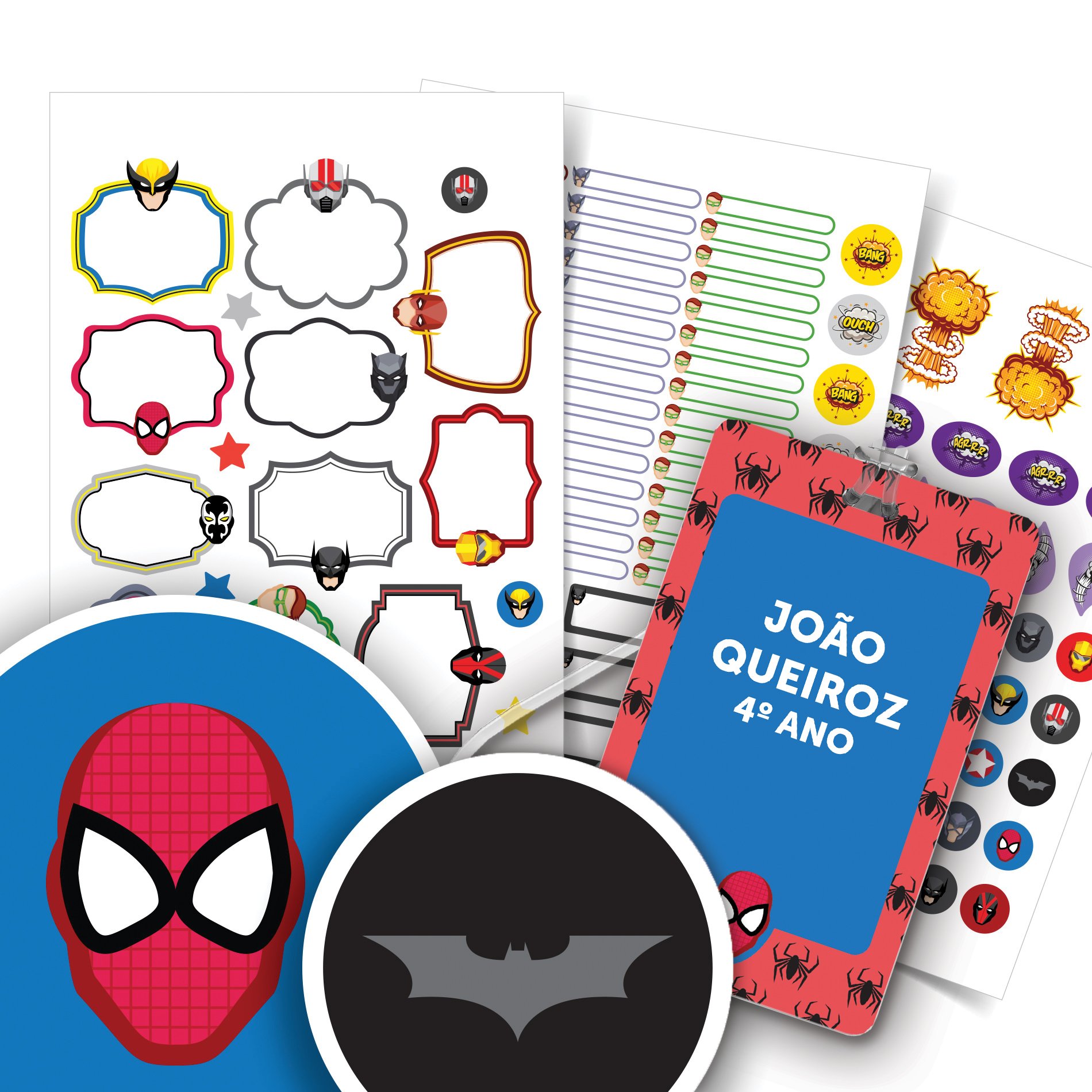 Imagem de etiqueta escolar do homem aranha em fundo branco