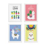 Kit Quadros Decorativos Lhama Moldura Branca 33x43 4un