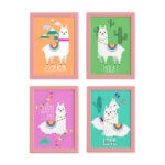 Kit Quadros Lhama Moldura Rosa 4un 22x32cm