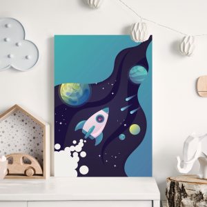 Placa Decorativa Espaço Azul Foguete 20x30cm
