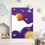 Placa Decorativa Espaço Roxo Planetas 30x40cm