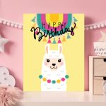 Placa Decorativa Lhama Happy Birthday Amarelo MDF 20x30cm
