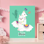 Placa Decorativa Lhama Love Ciano MDF 20x30cm
